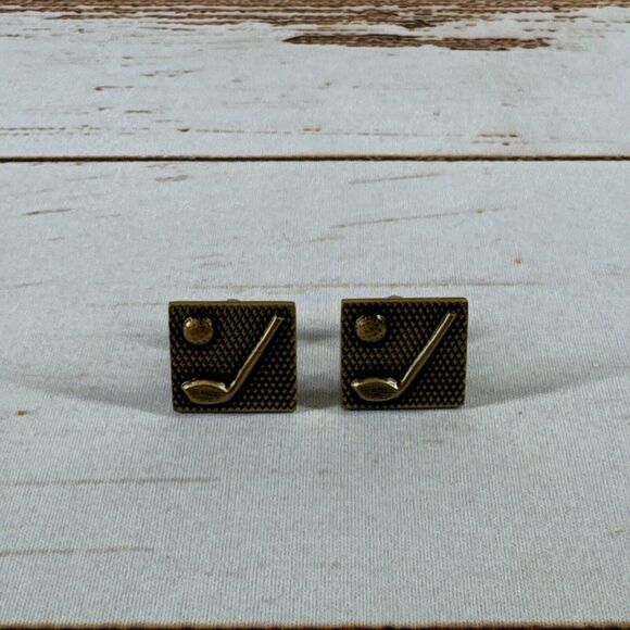 Vintage Shields Gold-Tone Golf Design Cufflinks - Picture 1 of 4